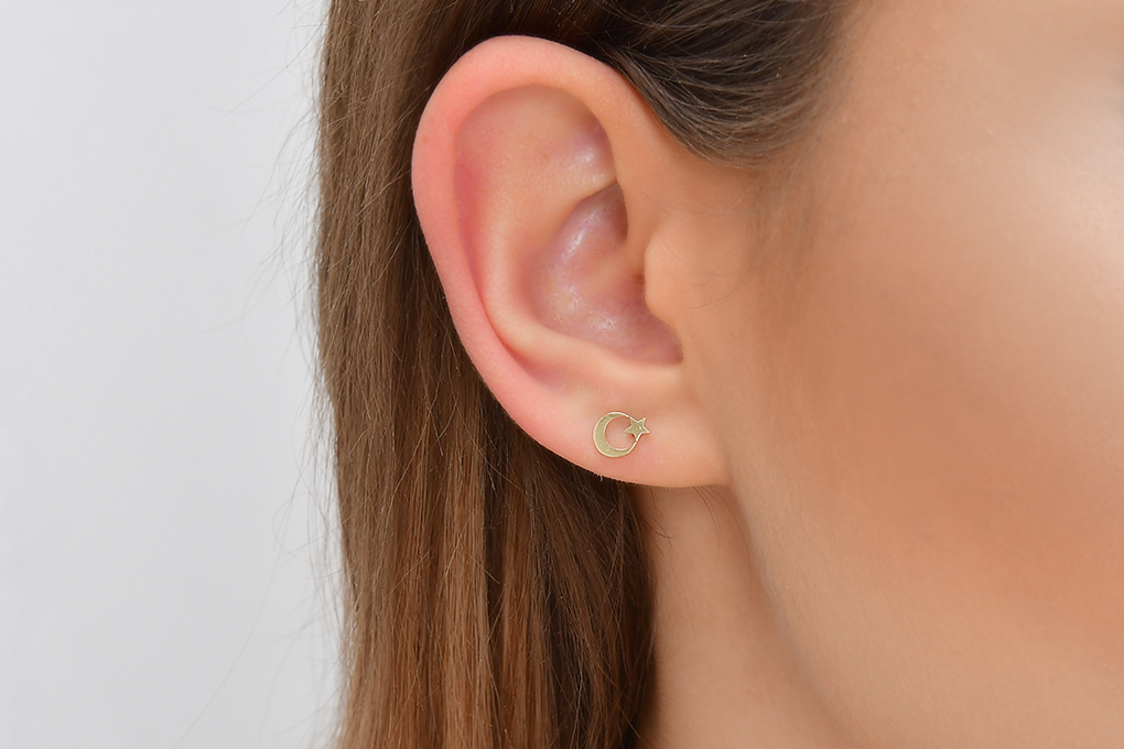 Quyumcu - 14 Ayar Altın Ayyıldız Küpe (1)