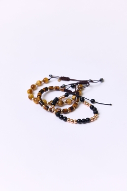 Quyumcu - 14 Ayar Altın İpli Kaplan Gözü Erkek Bileklik (1)