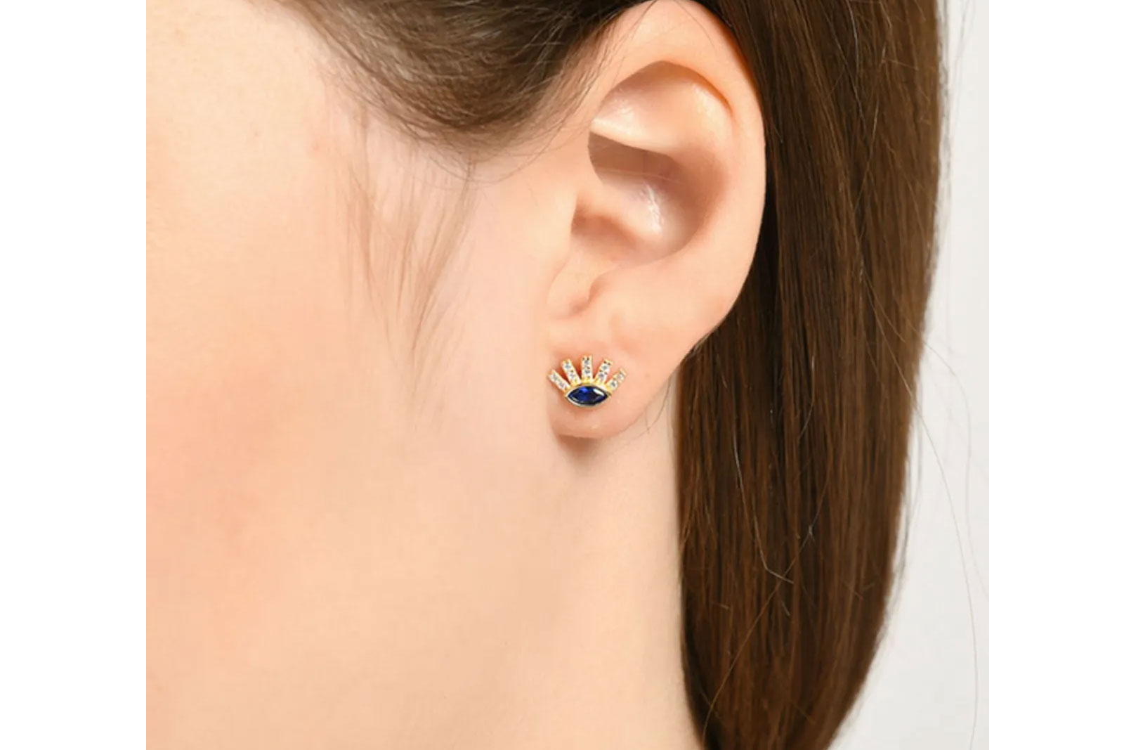 Quyumcu - 14 Ayar Altın Mavi Göz Tek Küpe