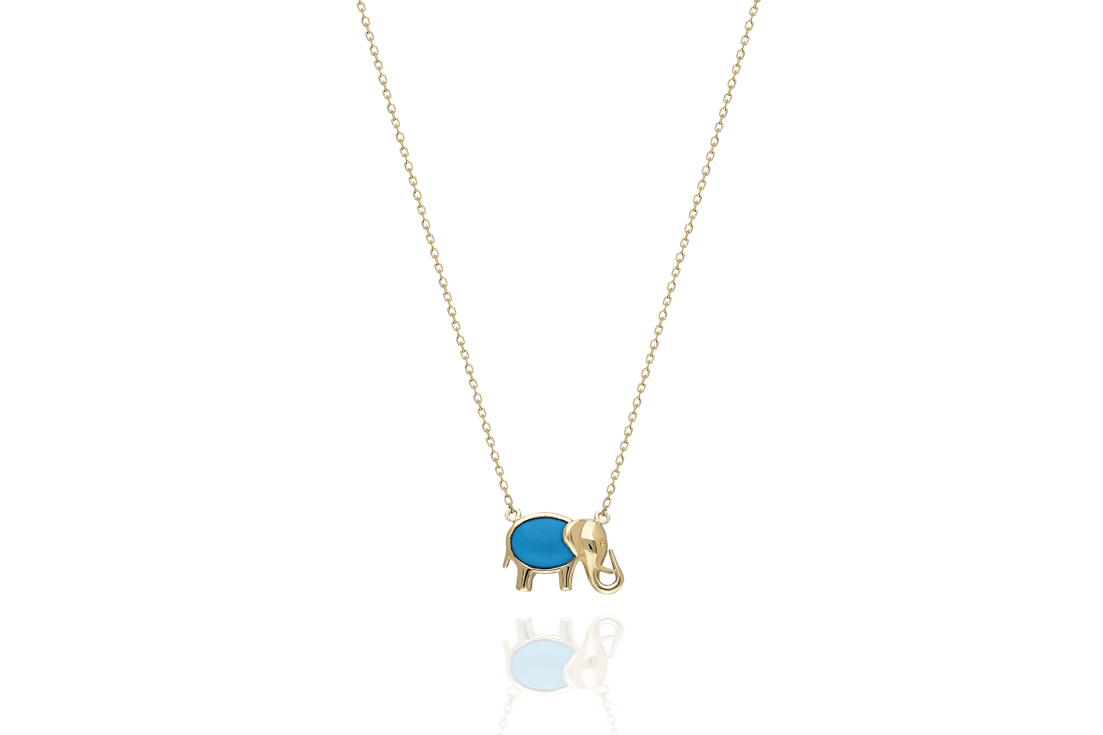Quyumcu - 14 Ayar Altın Firuze Taşlı Fil Kolye