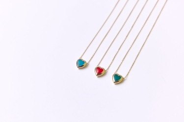 Quyumcu - 14 Ayar Altın Mavi Mineli Kalp Kolye (1)