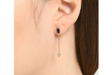 Quyumcu - 14 Ayar Altın Mavi Taşlı Sallantılı Ok Tek Küpe - Tek Küpe Quyumcu - 14 Ayar Altın Mavi Taşlı Sallantılı Ok Tek Küpe - Tek Küpe