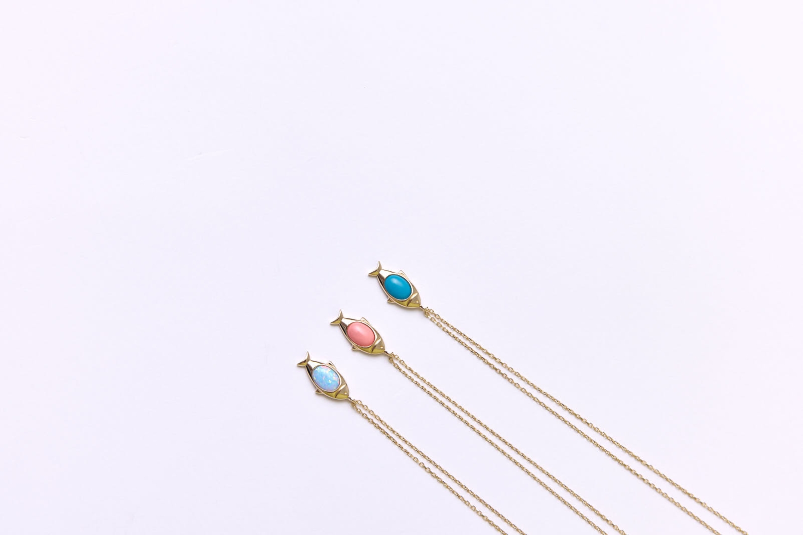 Quyumcu - 14 Ayar Altın Opalit Taşlı Balık Kolye (1)