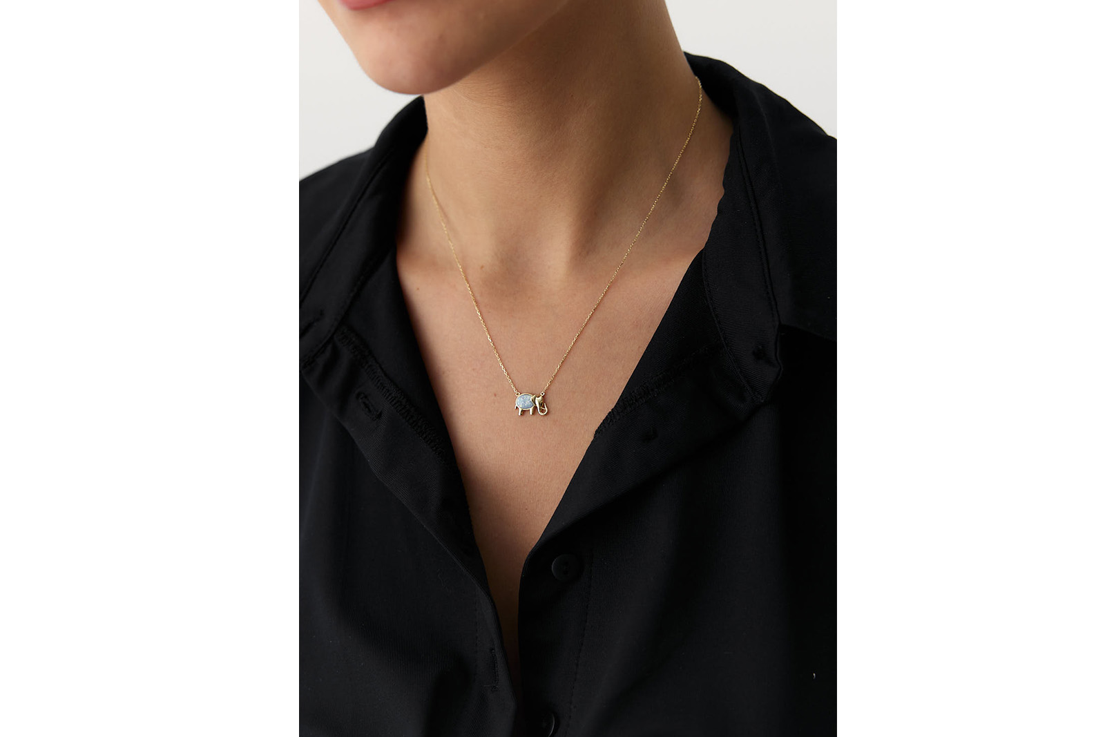 Quyumcu - 14 Ayar Altın Opalit Taşlı Fil Kolye (1)