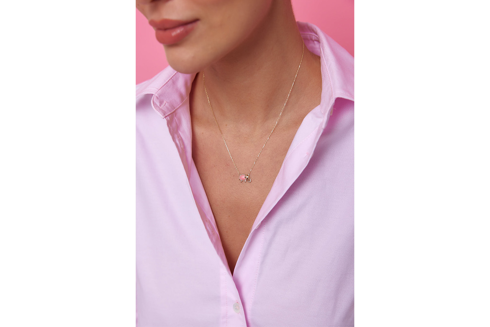 Quyumcu - 14 Ayar Altın Mercan Taşlı Fil Kolye (1)