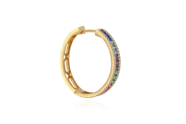 Quyumcu - 14 Ayar Altın Renkli Taşlı Halka Tek Küpe Quyumcu - 14 Ayar Altın Renkli Taşlı Halka Tek Küpe