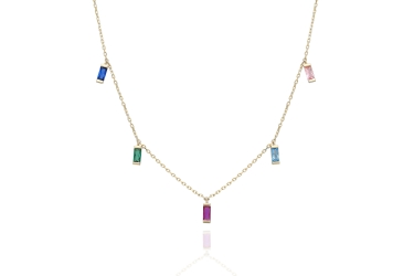 Quyumcu - 14 Ayar Altın Renkli Baget Taşlı Kolye Quyumcu - 14 Ayar Altın Renkli Baget Taşlı Kolye