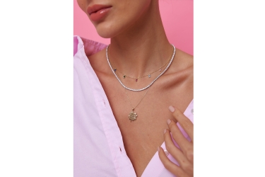 Quyumcu - 14 Ayar Altın Renkli Baget Taşlı Kolye (1)