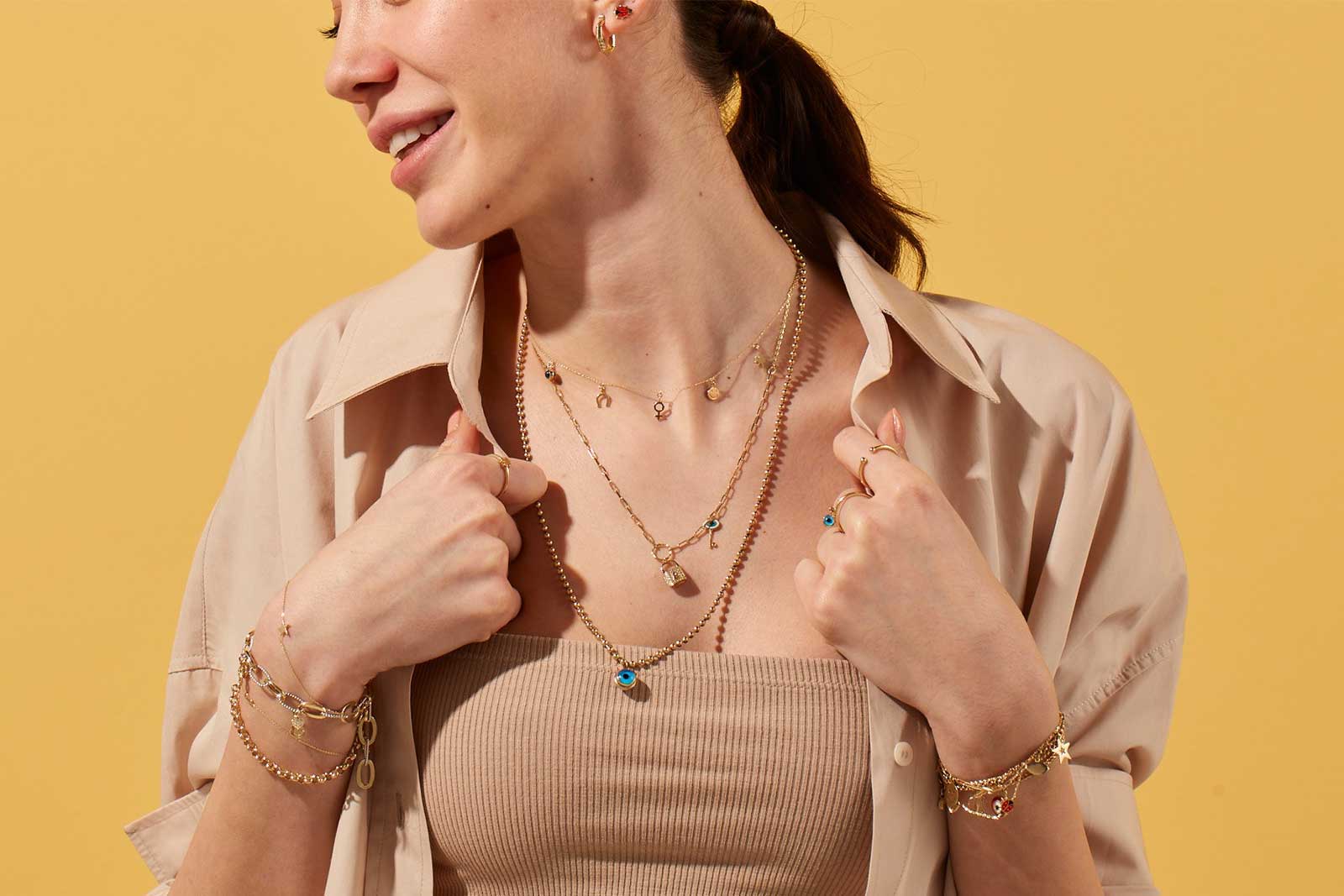 Quyumcu - 14 Ayar Altın Taşlı Şans Kolyesi (1)