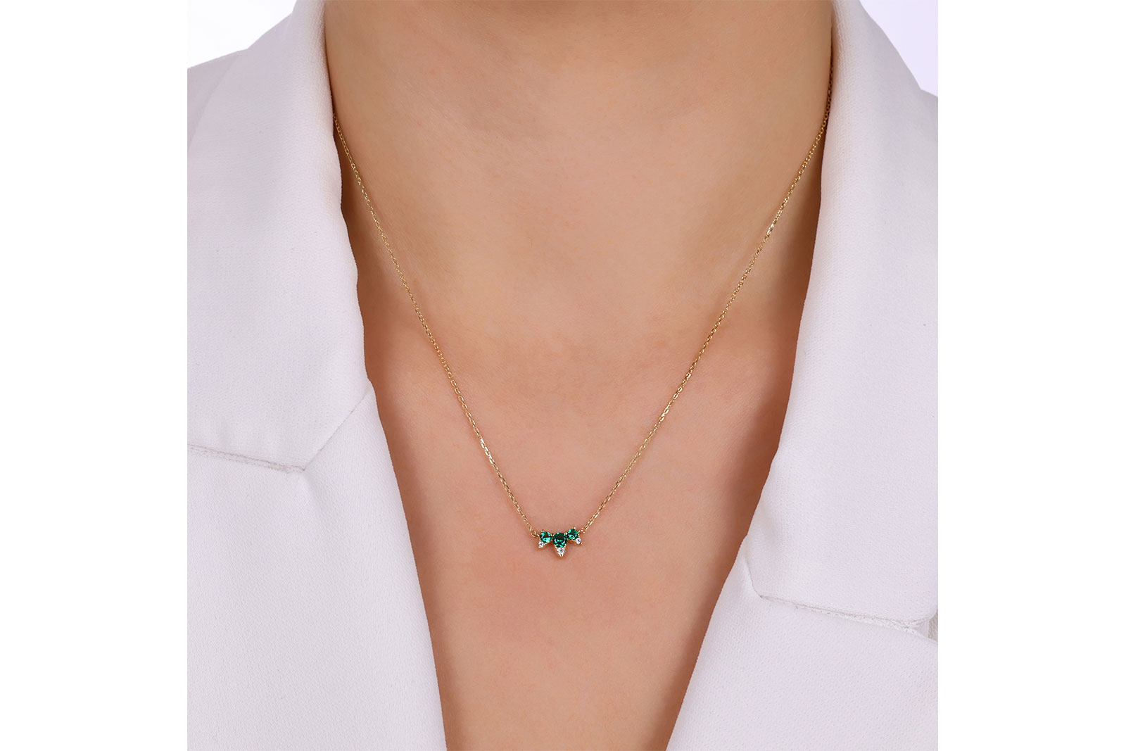 Quyumcu - 14 Ayar Altın Yeşil Taşlı Kolye (1)