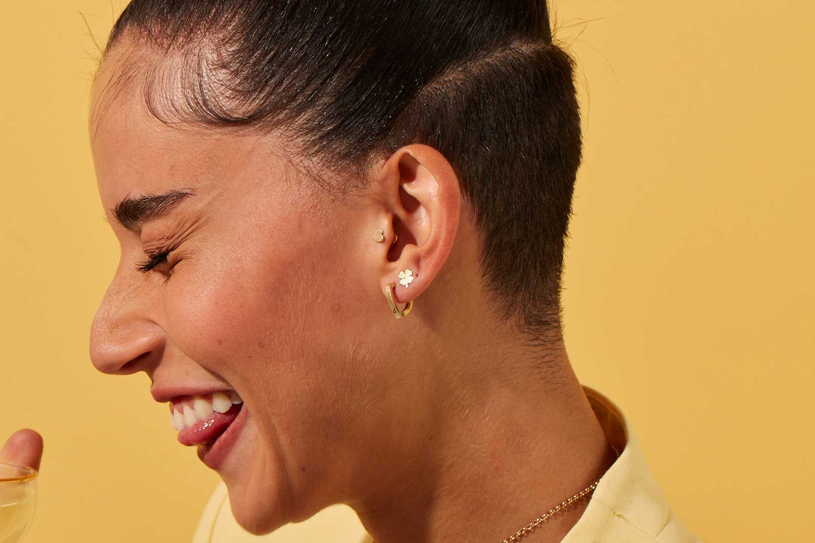 Quyumcu - 14 Ayar Altın Yonca Küpe (1)