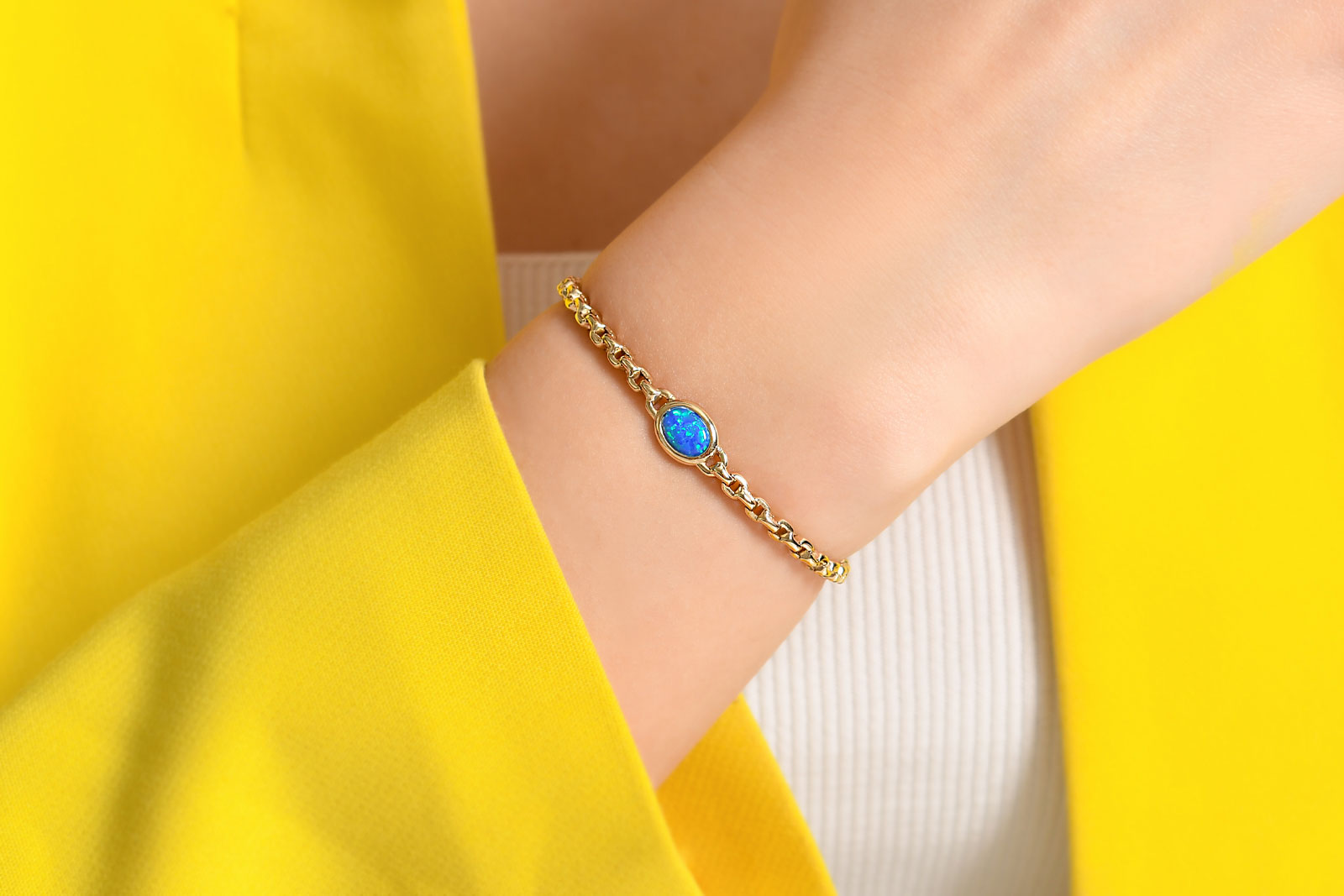 Quyumcu - 14 Ayar Altın Opalit Taşlı Bileklik