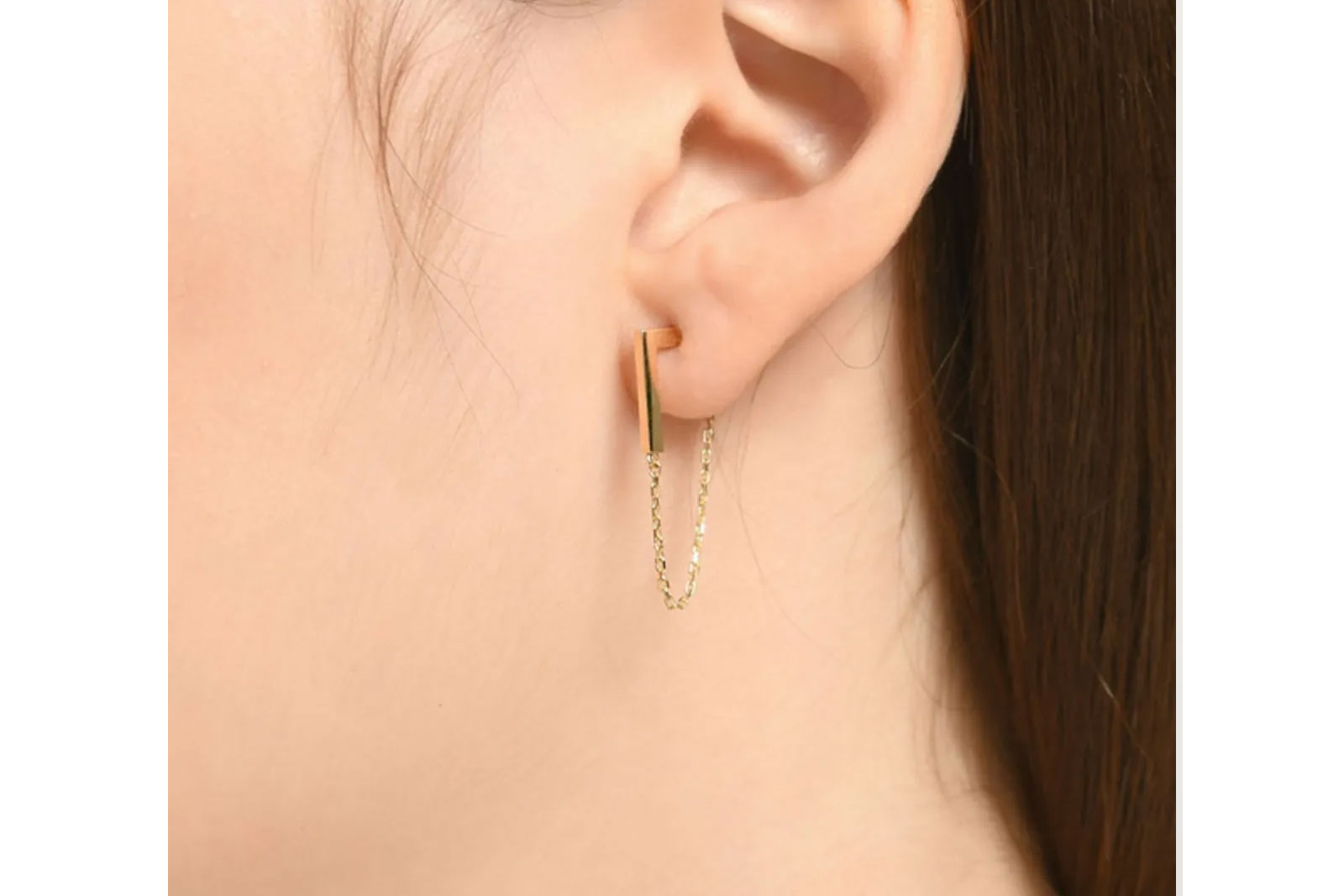 Quyumcu - 14 Ayar Altın Zincirli Tek Küpe