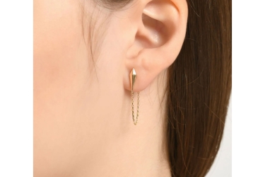 Quyumcu - 14 Ayar Altın Zincirli Üçgen Tek Küpe