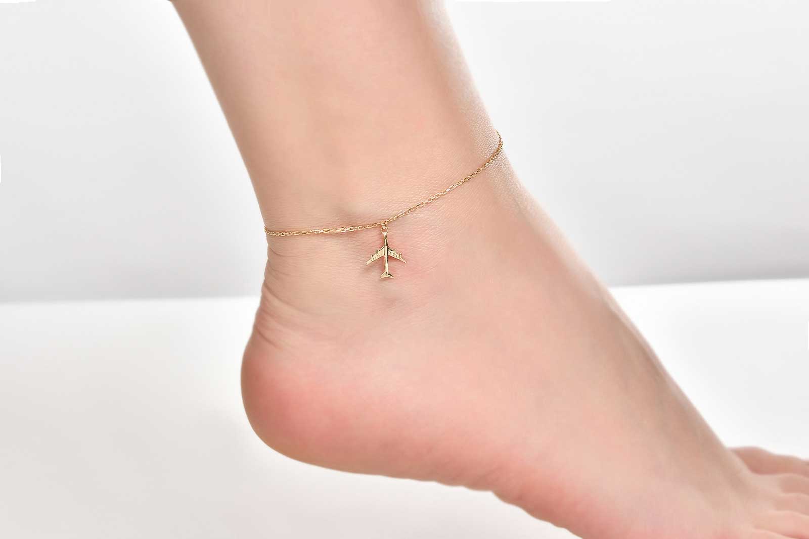 Quyumcu - 14K Gold Airplane Anklet Quyumcu - 14K Gold Airplane Anklet