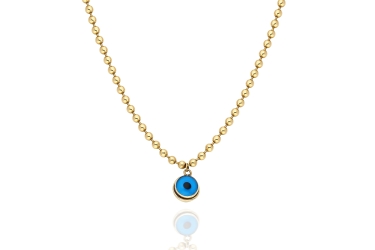 Quyumcu - 14K Gold Beaded Chain Necklace with Evil Eye Charm Quyumcu - 14K Gold Beaded Chain Necklace with Evil Eye Charm