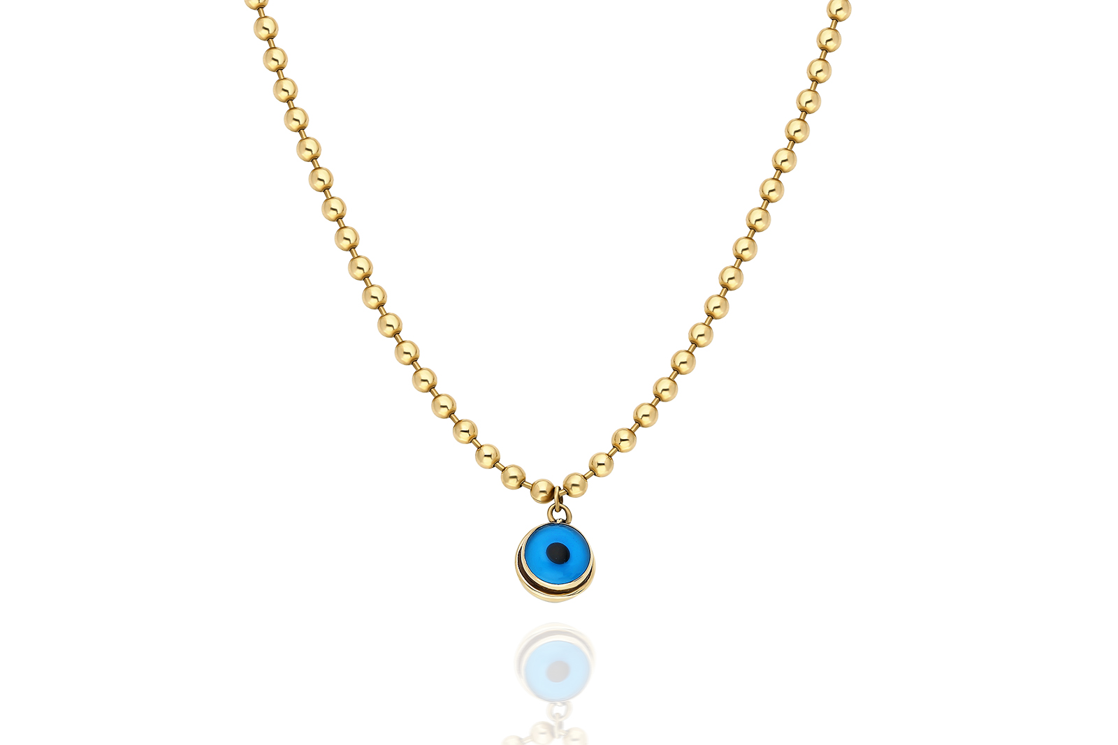 Quyumcu - 14K Gold Beaded Chain Necklace with Evil Eye Charm Quyumcu - 14K Gold Beaded Chain Necklace with Evil Eye Charm