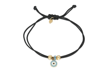 Quyumcu - 14K Gold Black Cord Bracelet with Evil Eye Charm Quyumcu - 14K Gold Black Cord Bracelet with Evil Eye Charm