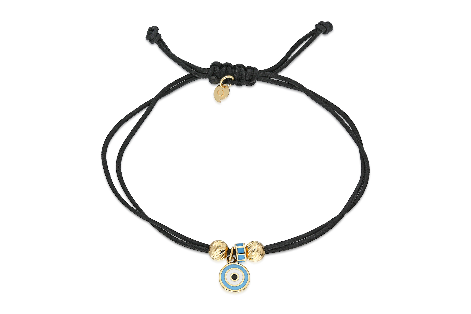 Quyumcu - 14K Gold Black Cord Bracelet with Evil Eye Charm Quyumcu - 14K Gold Black Cord Bracelet with Evil Eye Charm