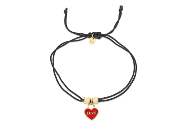 Quyumcu - 14K Gold Black Cord Bracelet with Heart Charm Quyumcu - 14K Gold Black Cord Bracelet with Heart Charm