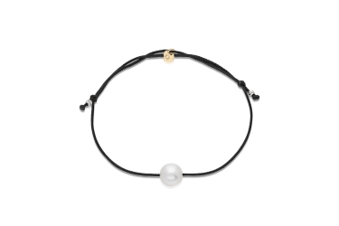 Quyumcu - 14K Gold Black Cord Bracelet with Pearl Quyumcu - 14K Gold Black Cord Bracelet with Pearl