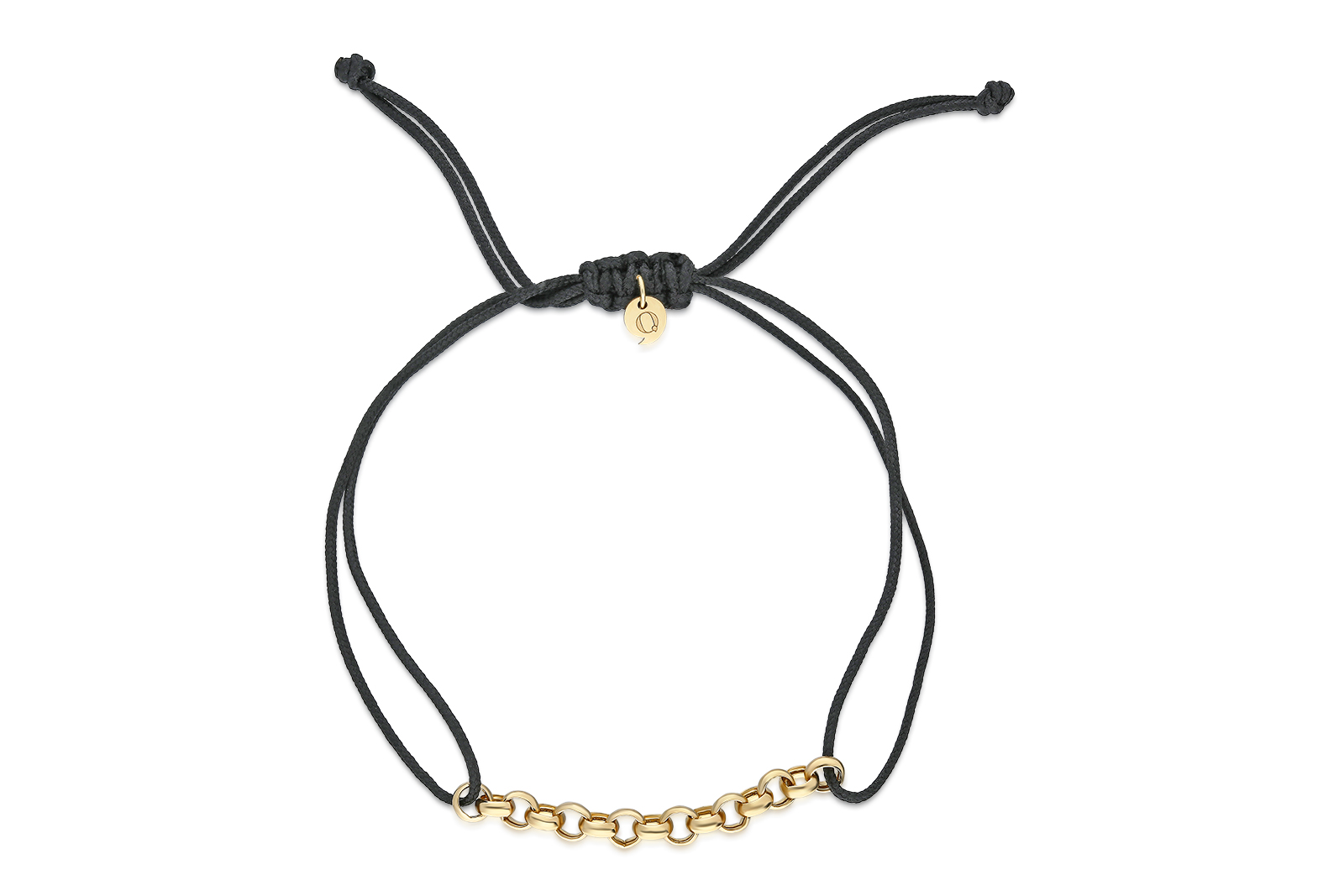 Quyumcu - 14K Gold Black Cord Doch Chain Bracelet Quyumcu - 14K Gold Black Cord Doch Chain Bracelet