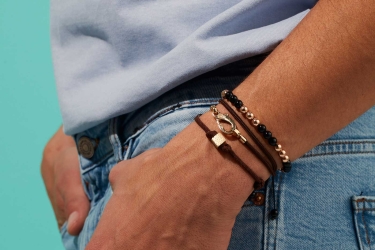 Quyumcu - 14K Gold Black Cord Men's Bracelet (1) Quyumcu - 14K Gold Black Cord Men's Bracelet (1)