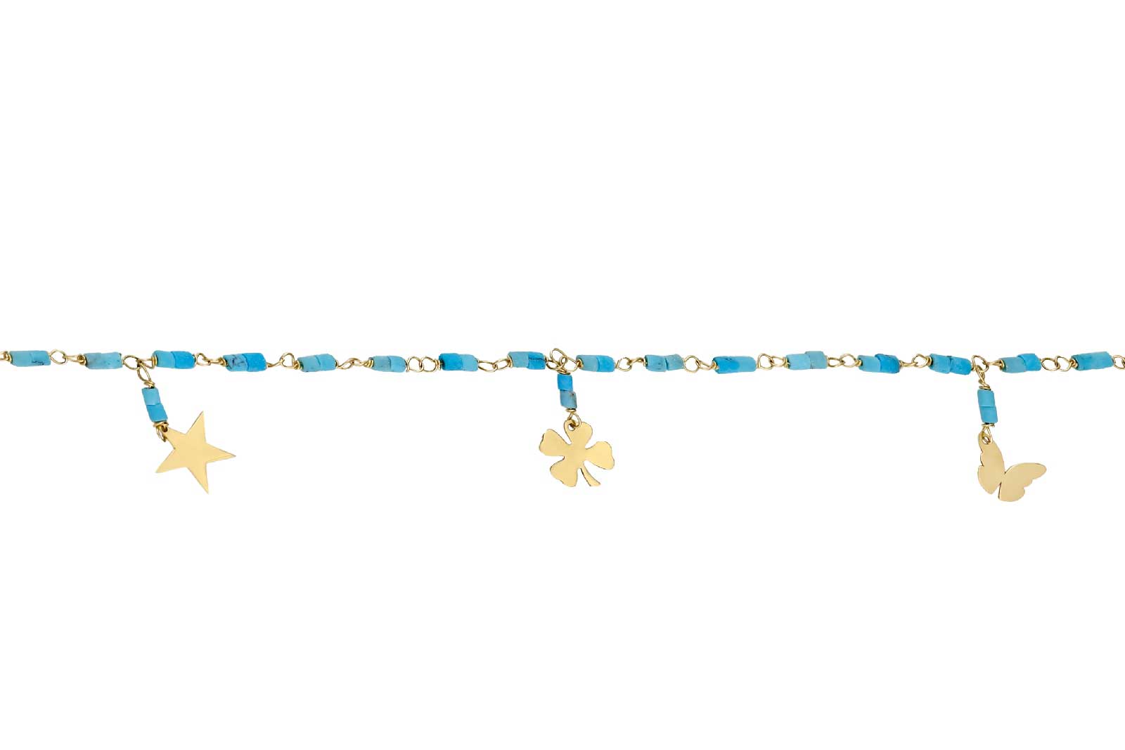 Quyumcu - 14K Gold Blue Bead Anklet (1) Quyumcu - 14K Gold Blue Bead Anklet (1)