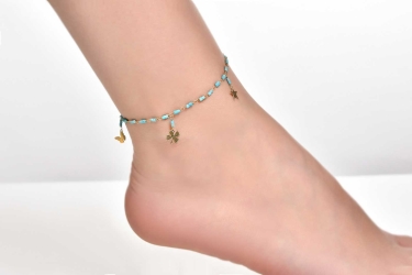 Quyumcu - 14K Gold Blue Bead Anklet