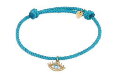 Quyumcu - 14K Gold Blue Cord Bracelet with Eye Charm (1) Quyumcu - 14K Gold Blue Cord Bracelet with Eye Charm (1)