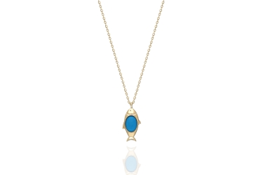Quyumcu - 14K Gold Blue Stone Fish Necklace