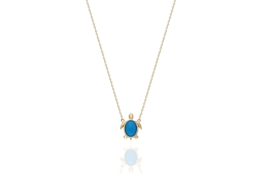 Quyumcu - 14K Gold Blue Stone Turtle Necklace