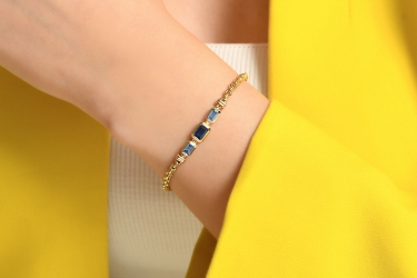 Quyumcu - 14K Gold Bracelet with Blue Quartz Baguette Stones Quyumcu - 14K Gold Bracelet with Blue Quartz Baguette Stones