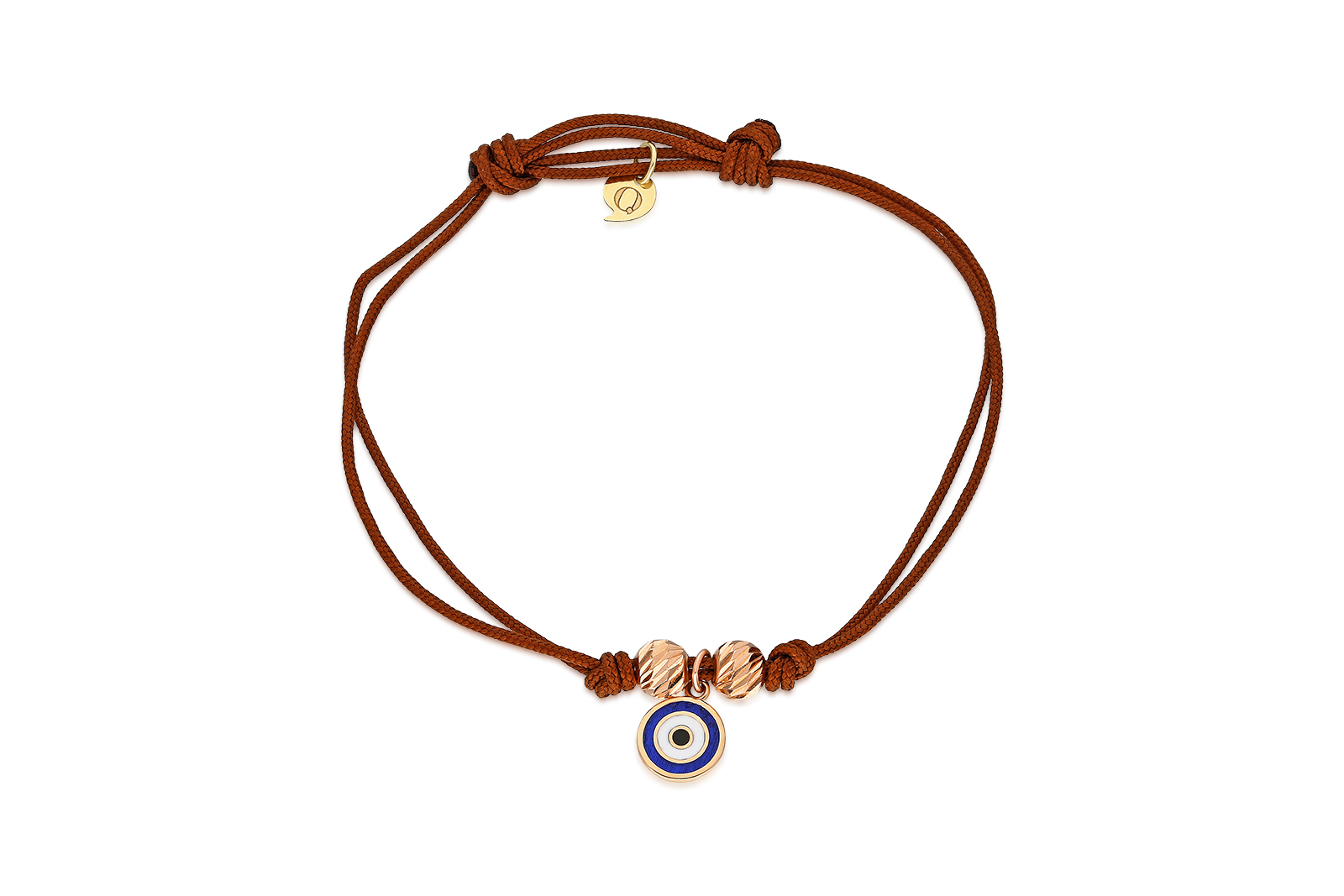 Quyumcu - 14K Gold Brown Cord Bracelet with Evil Eye Charm Quyumcu - 14K Gold Brown Cord Bracelet with Evil Eye Charm