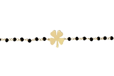 Quyumcu - 14K Gold Clover Bracelet with Onyx Stone (1) Quyumcu - 14K Gold Clover Bracelet with Onyx Stone (1)