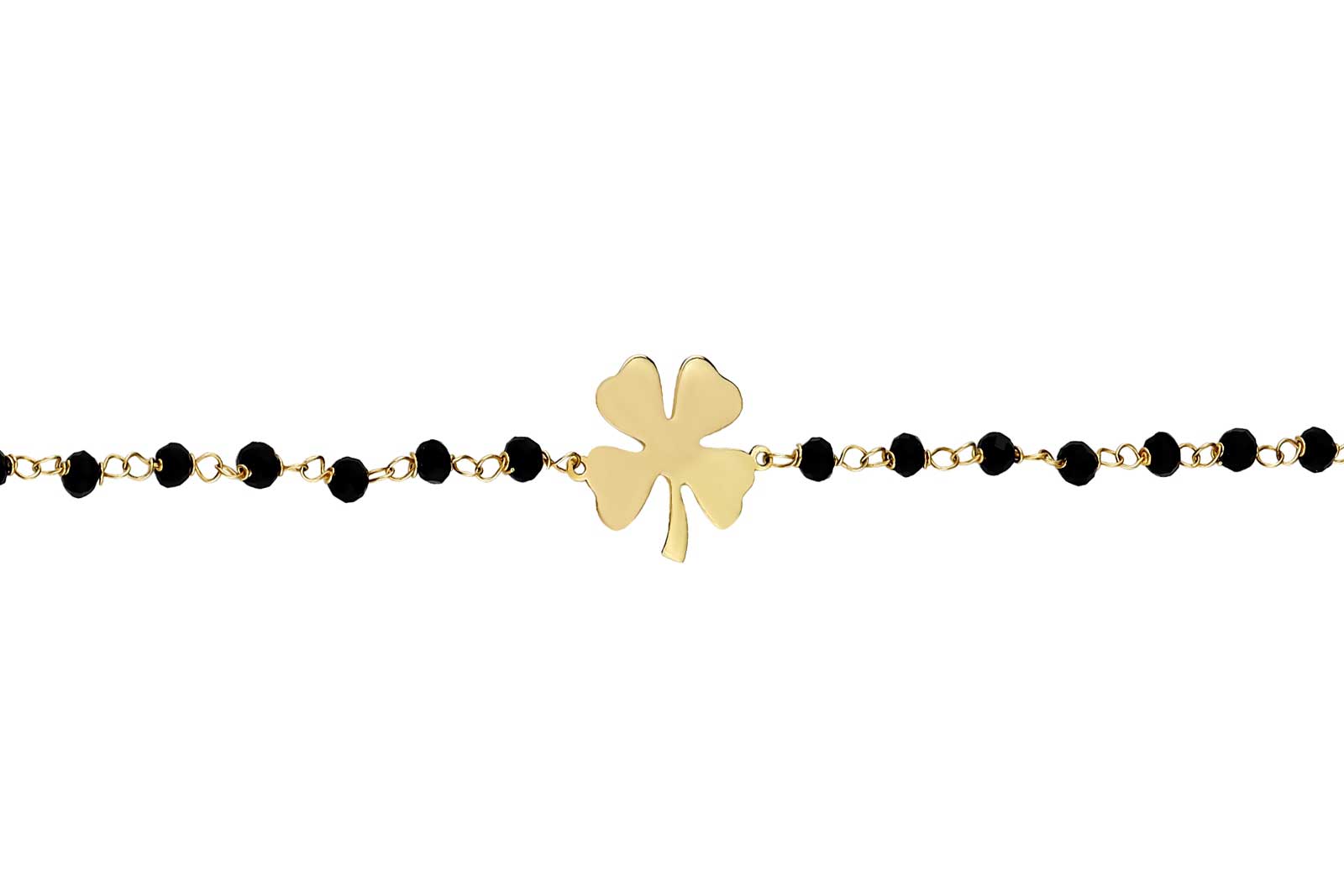 Quyumcu - 14K Gold Clover Bracelet with Onyx Stone (1) Quyumcu - 14K Gold Clover Bracelet with Onyx Stone (1)