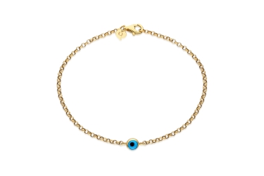 Quyumcu - 14K Gold Doch Chain Bracelet with Evil Eye Charm Quyumcu - 14K Gold Doch Chain Bracelet with Evil Eye Charm