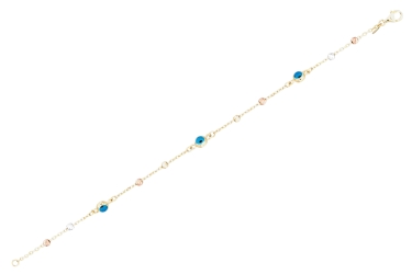 Quyumcu - 14K Gold Dorica Bracelet with Evil Eye Charm (1) Quyumcu - 14K Gold Dorica Bracelet with Evil Eye Charm (1)