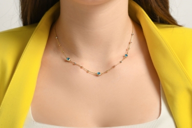Quyumcu - 14K Gold Dorica Necklace with Evil Eye Charm