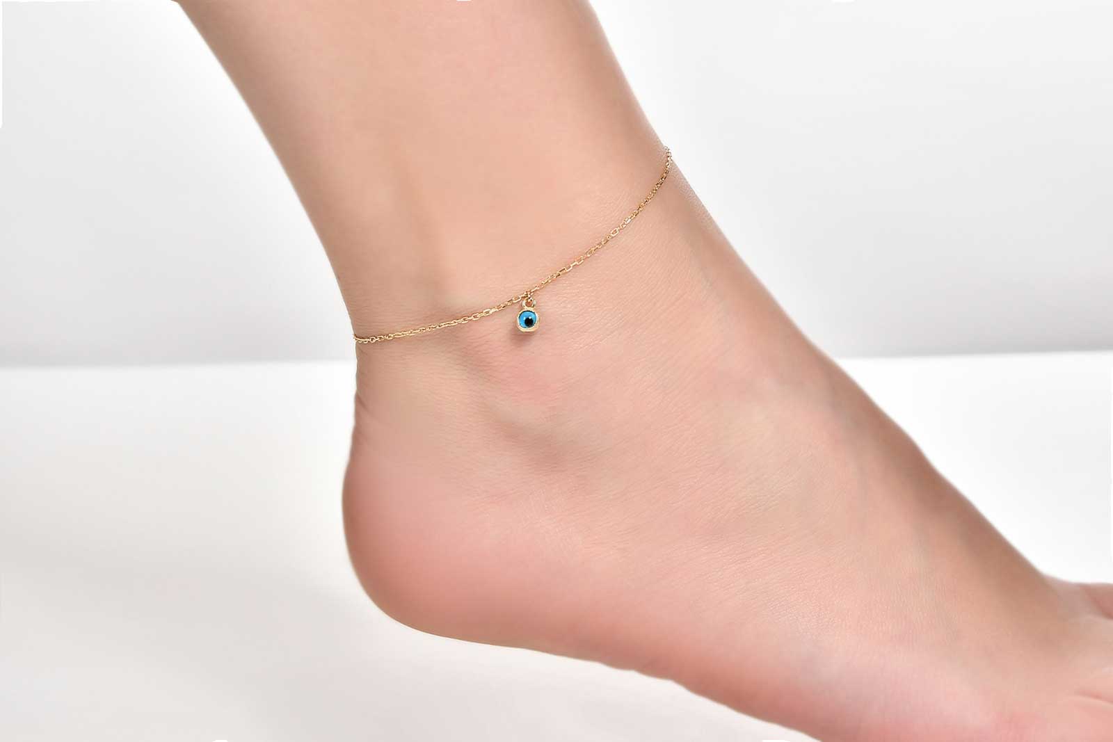 Quyumcu - 14K Gold Evil Eye Anklet Quyumcu - 14K Gold Evil Eye Anklet