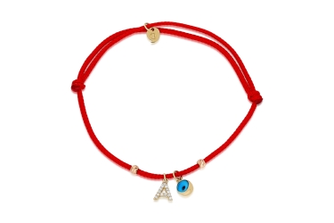 Quyumcu - 14K Gold Evil Eye Letter Bracelet Quyumcu - 14K Gold Evil Eye Letter Bracelet