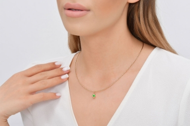 Quyumcu - 14K Gold Green Evil Eye Charm Necklace