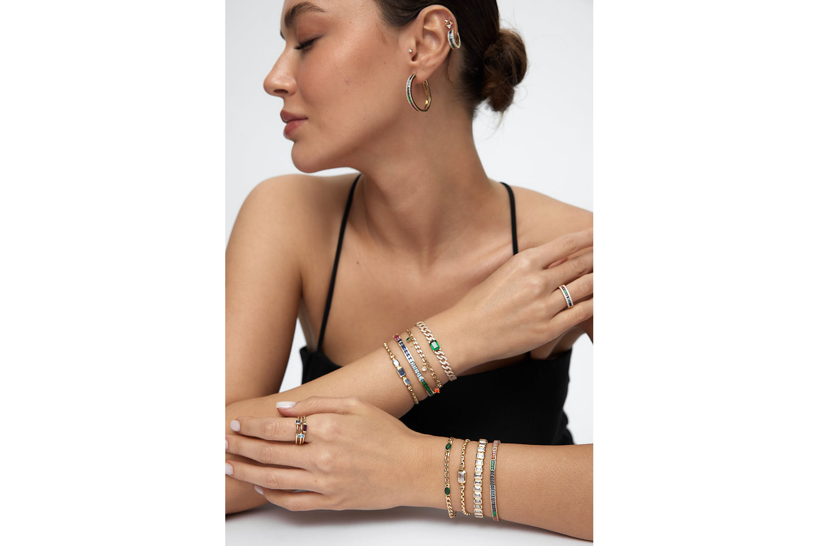 Quyumcu - 14K Gold Green Stone Bracelet