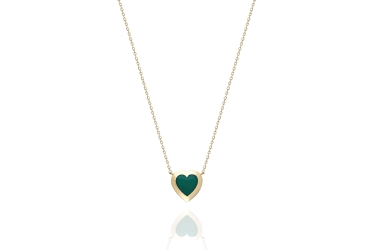 Quyumcu - 14K Gold Green Stone Heart Necklace Quyumcu - 14K Gold Green Stone Heart Necklace