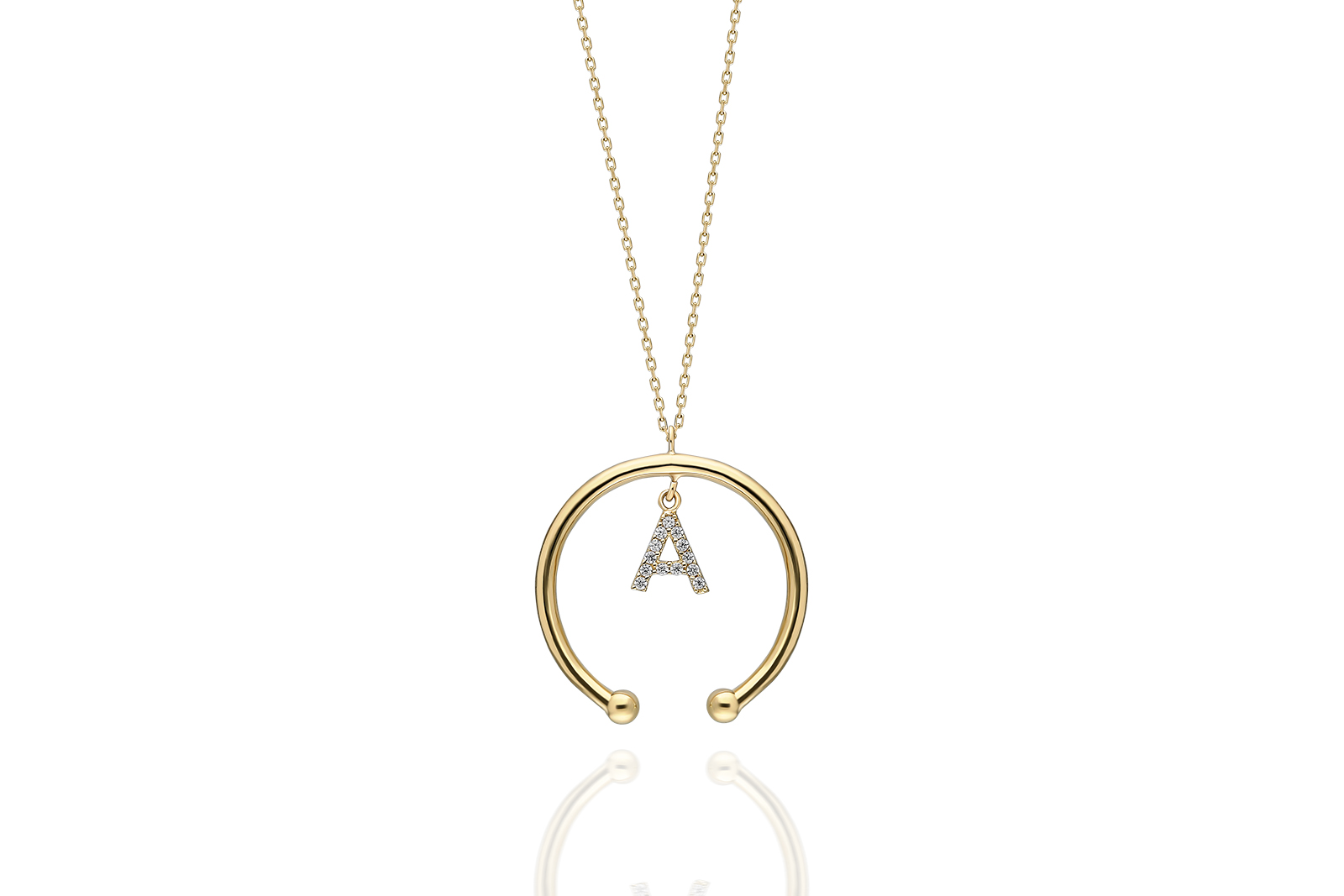 Quyumcu - 14K Gold Letter Necklace with Stones