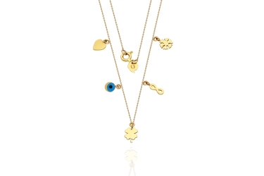 Quyumcu - 14K Gold Lucky Necklace with Stones