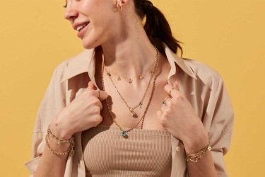 Quyumcu - 14K Gold Lucky Necklace with Stones (1)