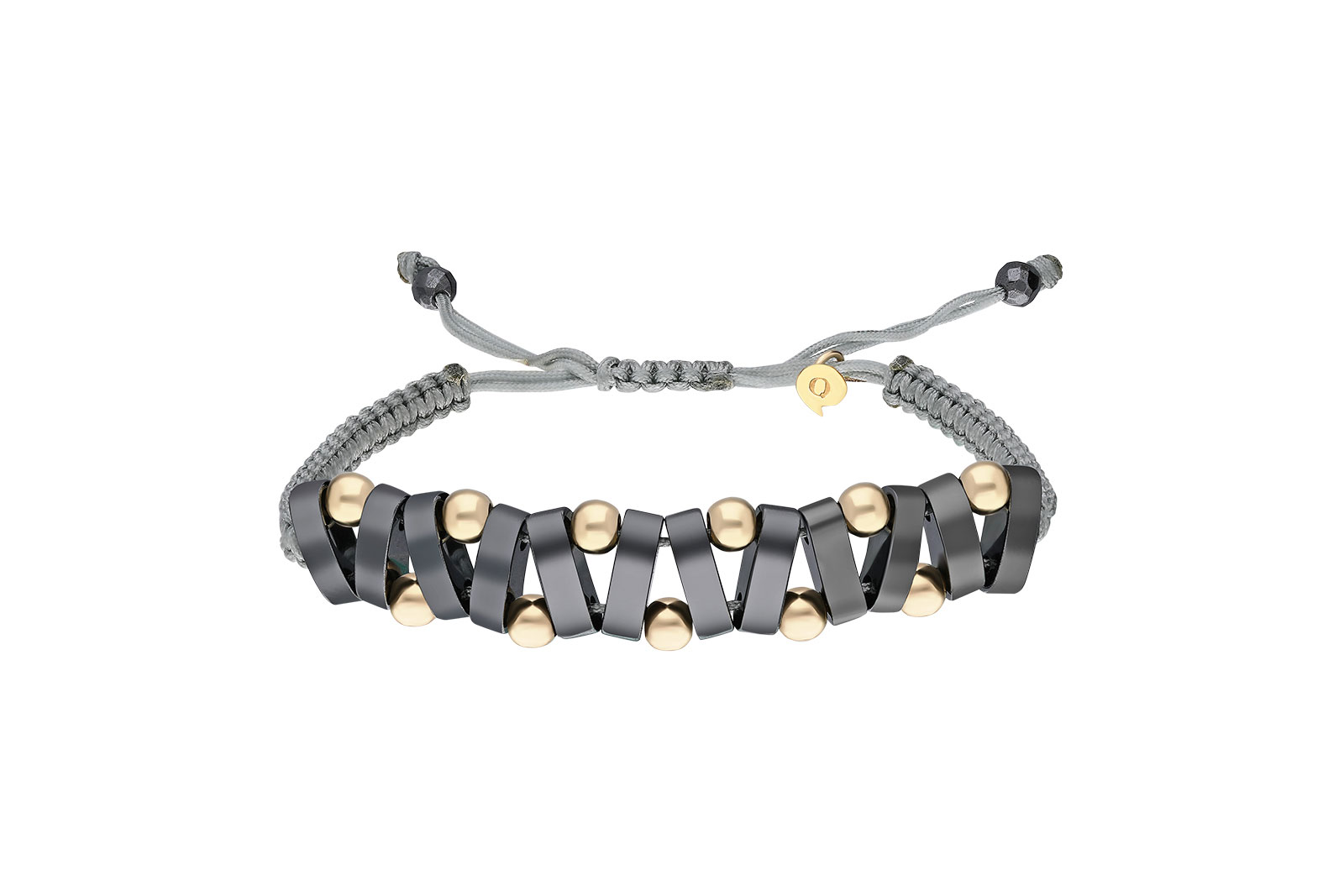 Quyumcu - 14K Gold Men's Black Cord Bracelet Quyumcu - 14K Gold Men's Black Cord Bracelet