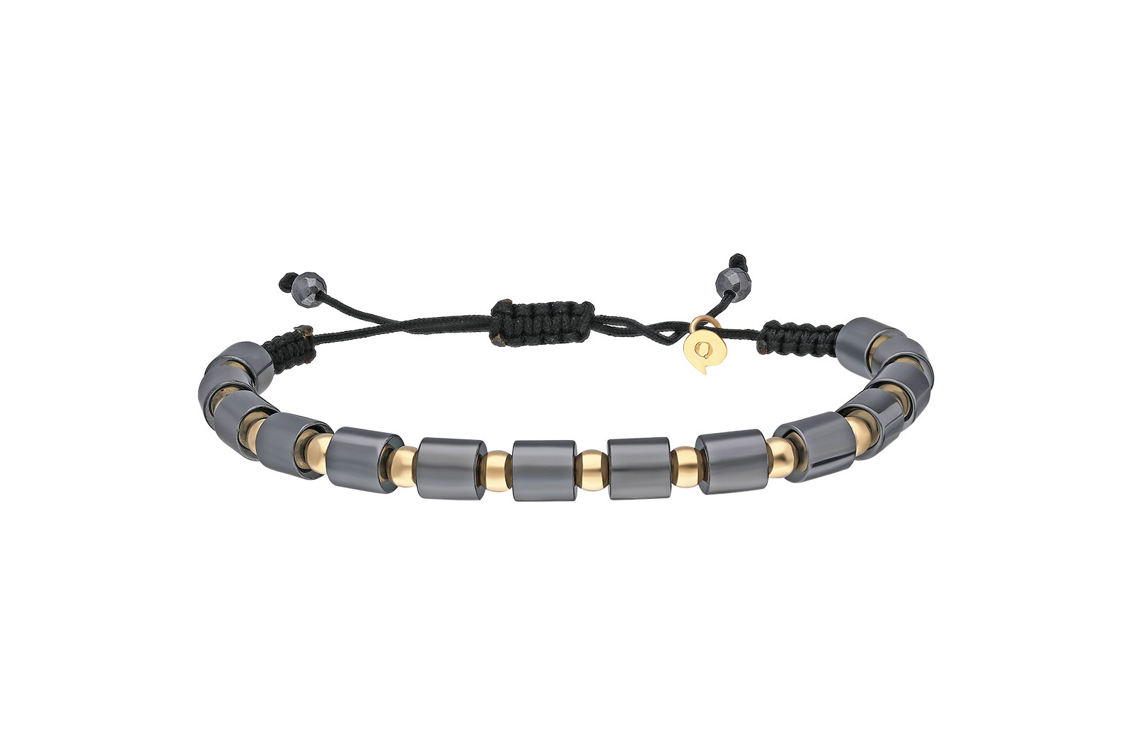 Quyumcu - 14K Gold Men's Black Cord Bracelet Quyumcu - 14K Gold Men's Black Cord Bracelet