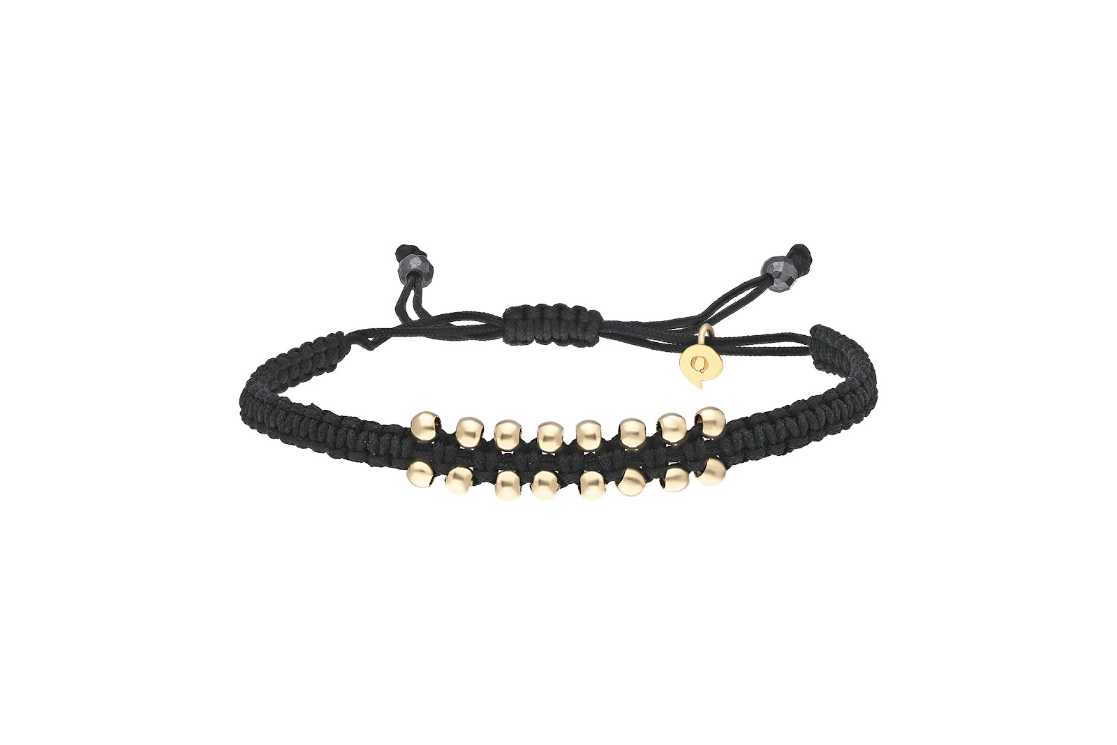 Quyumcu - 14K Gold Men's Black Cord Bracelet Quyumcu - 14K Gold Men's Black Cord Bracelet